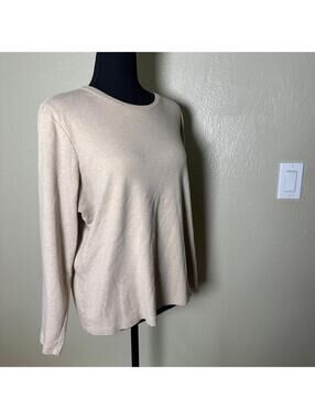Modern Minimalist Cotton Long Sleeve Tee Relaxed Boxy Fit Soft Oatmeal Neutral